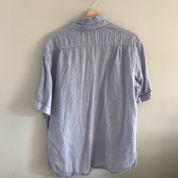 Seaplane Vintage Chambray Blue Casual Short Sleeve Cotton Button Down Shirt - Picture 7 of 8